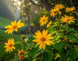 Bright yellow flowers in a sunlit garden