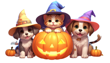  Halloween Pets Collection PNG – Kittens and Puppies with Pumpkin