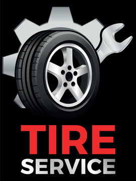 Reifenservice Logo mit Rad und Schraubenschl&uuml;ssel - Vektor Illustration