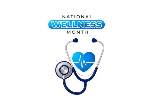 National wellness month stethoscope and heart isolated on transparent background