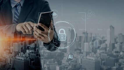 Cybersecurity system interface with biometric lock and data protection. Cybersecurity protects access, identity, cyber security prevents threats, and cyber security supports digital systems. Marrow