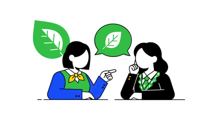 Two women discussing environmental and sustainability topics.