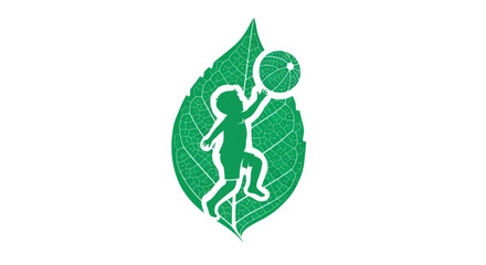 Green leaf logo with a child silhouette playing inside.