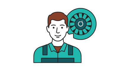 Vector Illustration of a Mechanic and a Turbocharger.