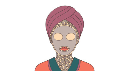 Colorful Illustration of a Woman with a Facial Mask and Turban.