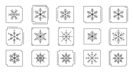 Fototapeta premium Collection of fifteen unique snowflake icons in a grid format.