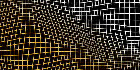 undulating grid pattern with gradient from gold to white on a black background