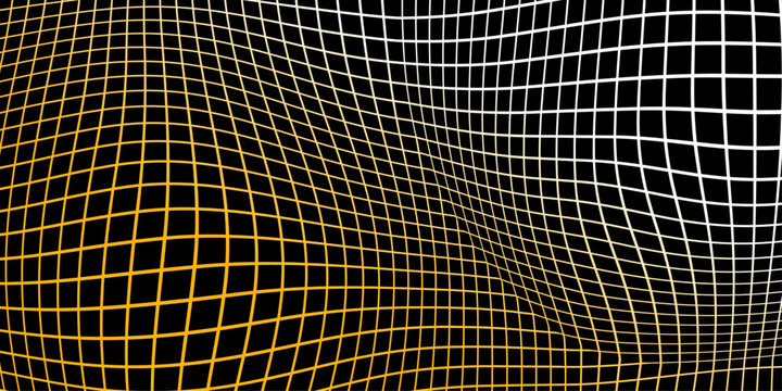 undulating grid pattern with gradient from gold to white on a black background