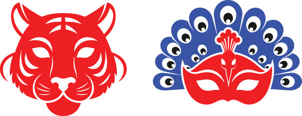 Bangladeshi Noboborsho mask vector traditional tiger and peacock festival art