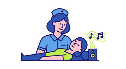 Nurse tending to patient listening to music