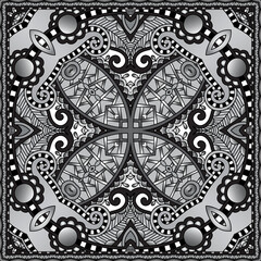 Black and white ornate geometric and floral pattern