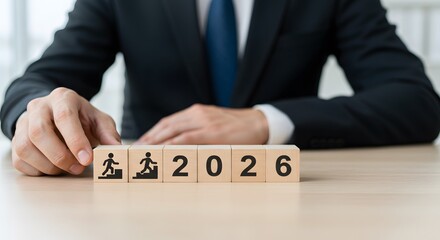 Obraz premium Setting Business Goals for 2026: Career Growth, Ambition, and Next Step Motivation Concept 