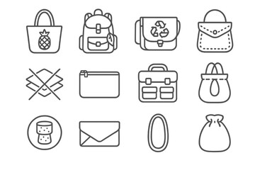 Vegan icon backpack leaf icons vector jute handbag recycled stitched strap sack