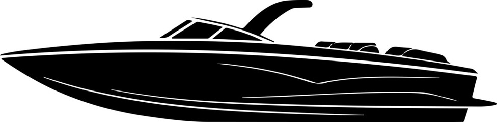 ski boat silhouette silhouette vector illustration