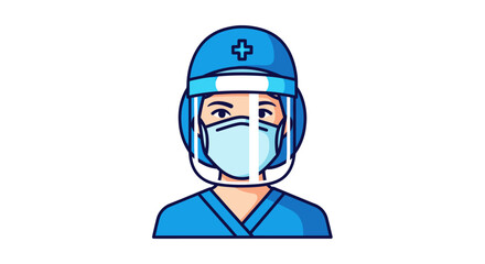 Female healthcare worker wearing full protective gear illustration.