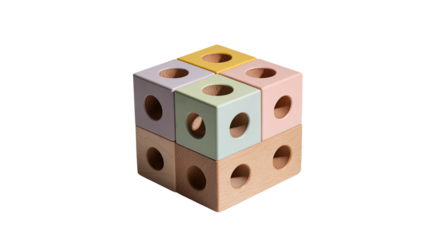 Montessori inspired wooden shape educational toy natural learning tool geometric block children activity isolated on white background