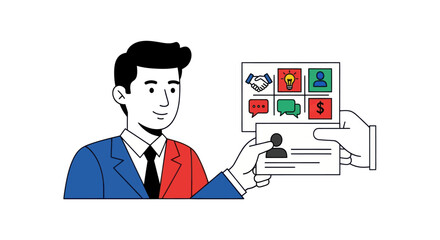 Professional Man in Bipartisan Suit Holding Identification Card.