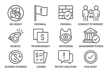 Finance icons ethics anti bubble icon clean corruption firewall fair whistleblower transparent