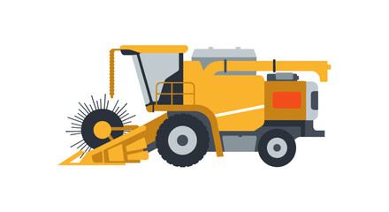Yellow combine harvester agricultural machine vector illustration.