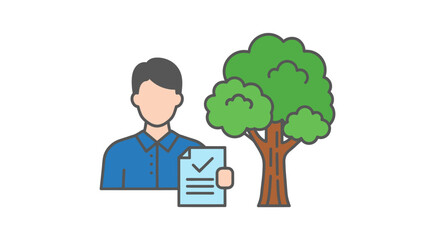 Man holding an approved document next to a green tree.