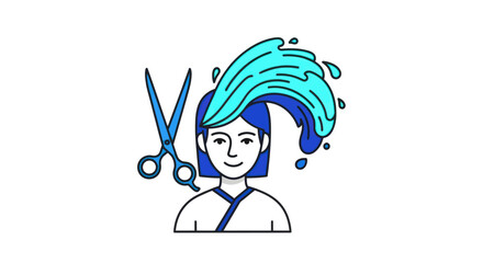 Creative Haircut Concept with Water Wave Hair and Shears.