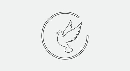 Simple Line Drawing of a Dove in a Circle.
