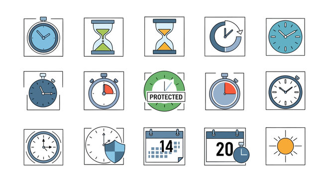 Time management icons set, clock watch timer.