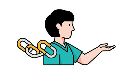 Illustration of a person presenting a symbolic chain connection.