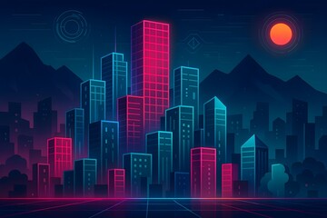 Smart cyber city technology, 3D hub. Urban planning, digital high-tech infrastructure, IoT, intelligent connectivity. Skyscrapers, metropolis data driven architecture AI-powered city buildings network