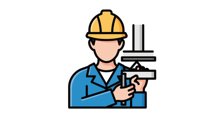 Industrial worker icon with hard hat and machinery.