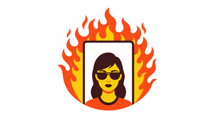 Vector illustration of a cool woman in sunglasses engulfed in flames.