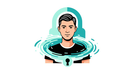 Stylized illustration of a young mans digital identity.