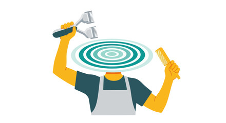 Abstract barista character with a target head symbolizing focus.