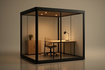 Minimalist Glass Office Pod with Desk and Chair