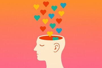 Illustration of Human Head With Colorful Hearts Representing Emotional Wellbeing