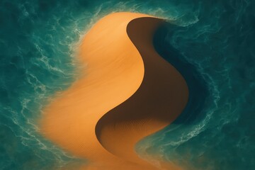Aerial View of Isolated Sand Dune Surrounded by Turquoise Water