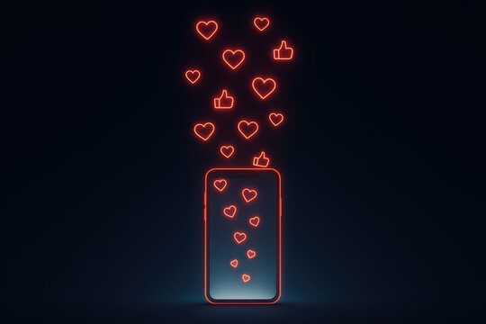 Smartphone with Floating Social Media Likes and Hearts
