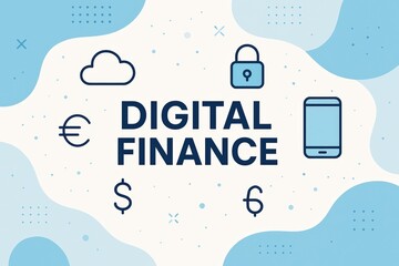 Flat Style Digital Finance Icons with Blue Background
