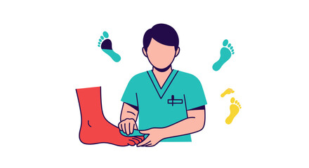 Podiatrist doctor examining a patients foot illustration.