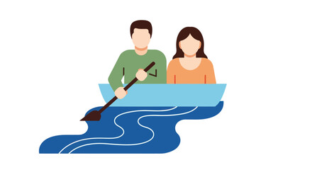 Minimalist Vector Illustration of a Couple in a Rowboat.