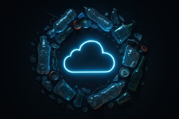 Digital Cloud Surrounded by Recyclable Waste Concept