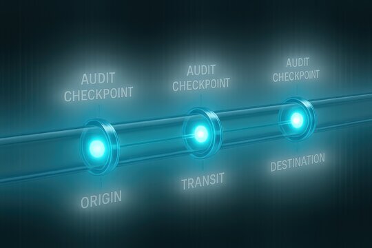 Digital Audit Checkpoints Flow Diagram with Blue Light