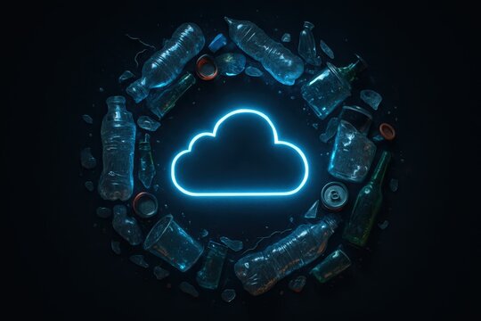 Digital Cloud Surrounded by Recyclable Waste Concept - Powered by Adobe