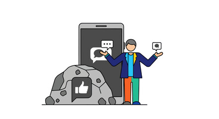 Modern content creator vlogging with camera and smartphone.