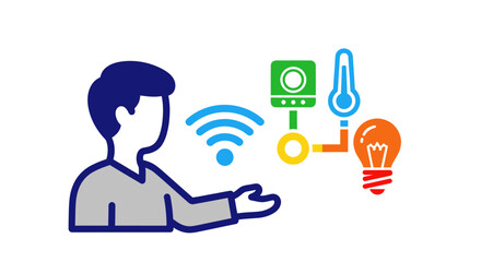 User controlling smart home devices through wireless automation technology.