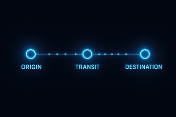 Naklejka premium Glowing Origin Transit Destination Timeline on Dark Background
