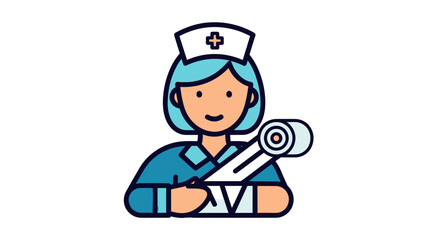 Cartoon nurse icon holding a roll of bandage.