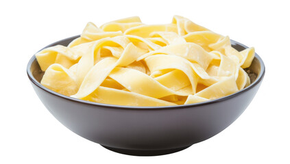 A close-up view of a bowl filled with freshly cooked fettuccine pasta. its smooth texture and creamy color. perfect for culinary presentations or food-related content