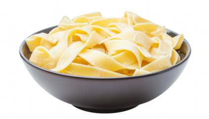 A close-up view of a bowl filled with freshly cooked fettuccine pasta. its smooth texture and creamy color. perfect for culinary presentations or food-related content