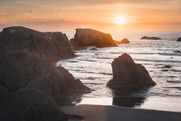 Beautiful scenery at the Oregon Coast in spring time in Bandon Oregon. 